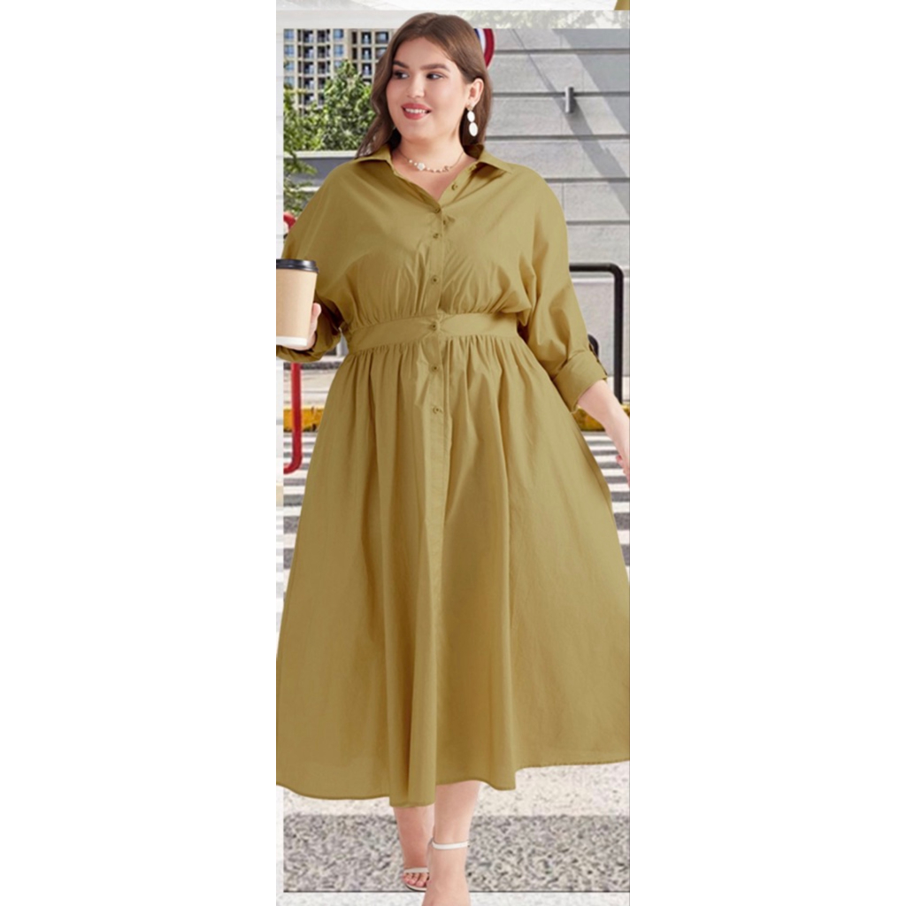 New Plus Size Cotton Shirt Midi Dress Long Sleeve Button Down Pockets 3x